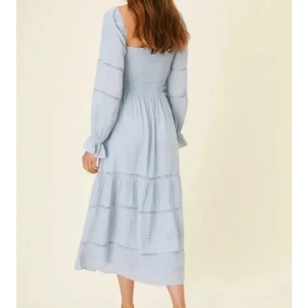 Reformation Jessy Dress Smocked Midi Dress Mineral Blue Boho Women's Size 6 - Picture 10 of 16